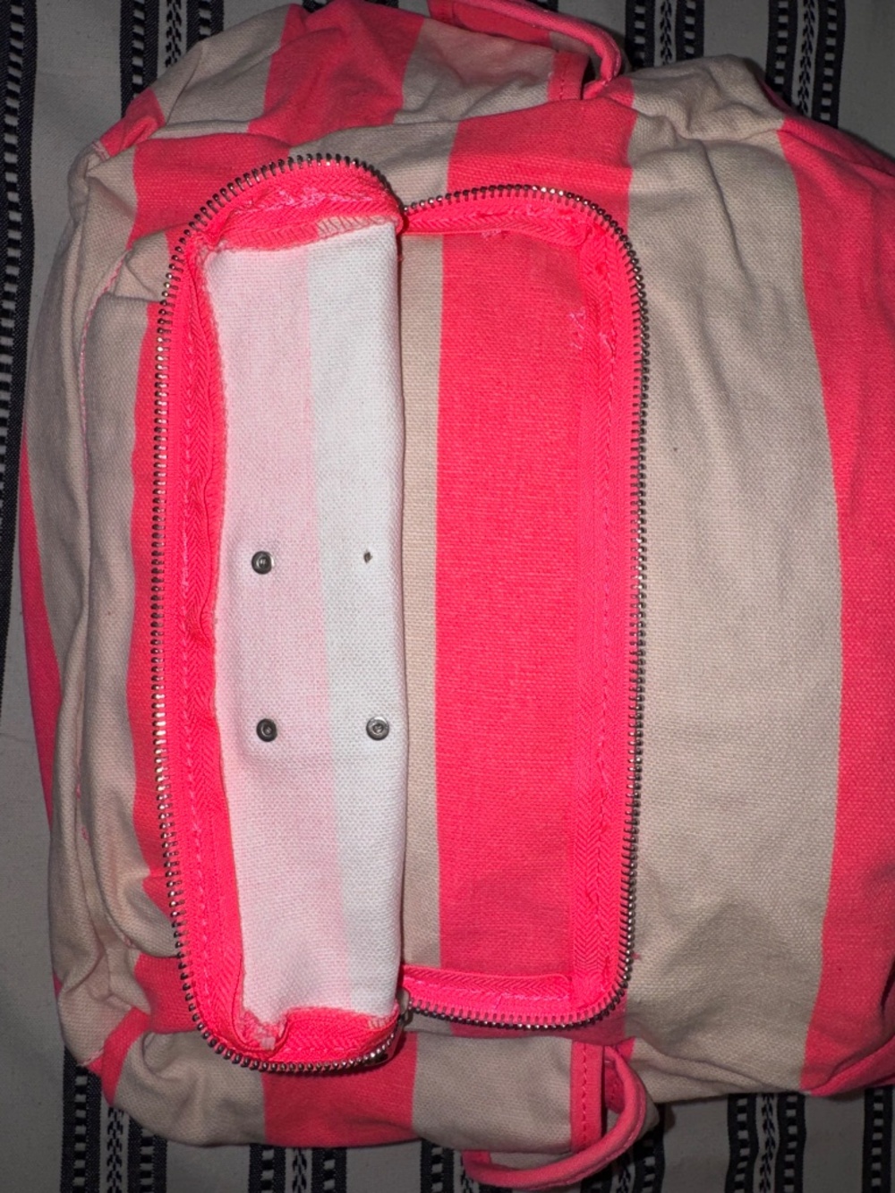 NWOT, Y2K PINK Victoria's Secret Neon Pink Striped Canvas Backpack, Vintage - Picture 10 of 11